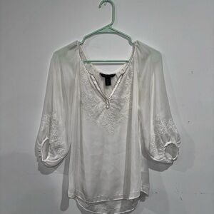 White House Black Market White Embroidered Blouse